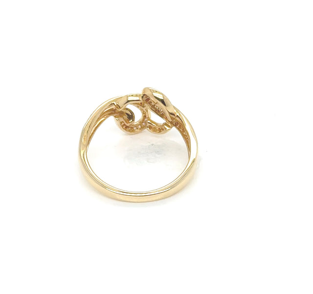 18kt Yellow Gold Swirl Ring With Diamond Pave Detail