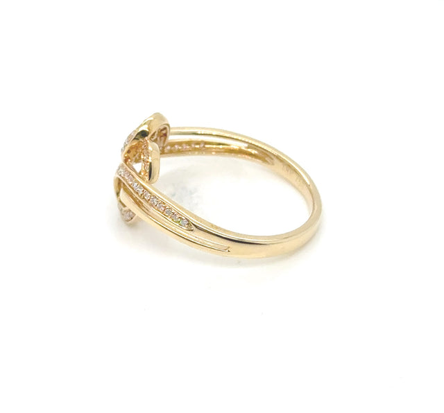 18kt Yellow Gold Swirl Ring With Diamond Pave Detail