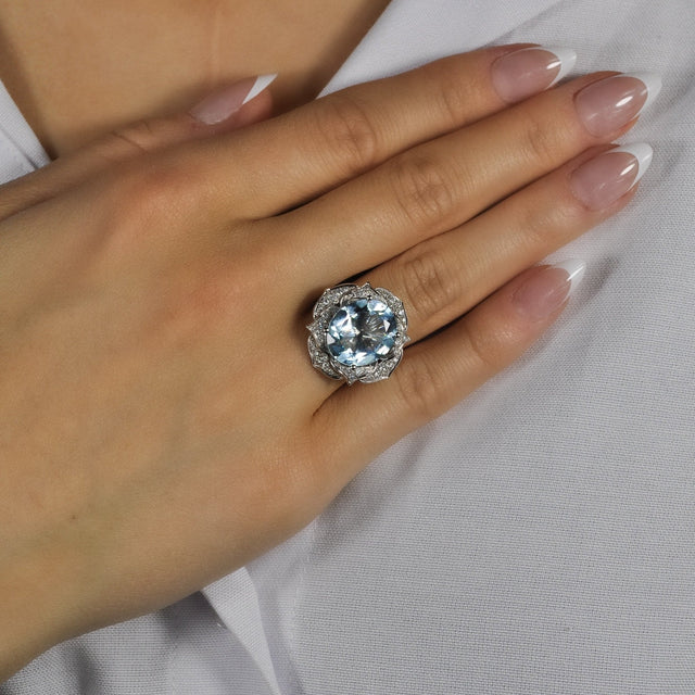 Lovette Aquamarine and Diamond Ring