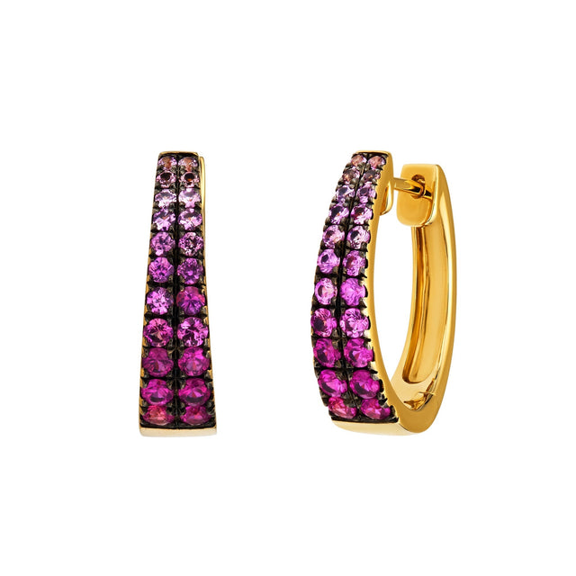 Gold Satin Rose Pink Sapphire Huggie Hoops