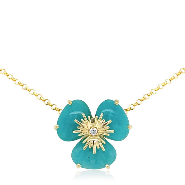 18k  Yellow Gold Amazonite Pensée Necklace