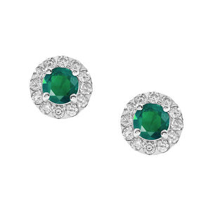 Emerald Studs with Diamond Halo Earrings