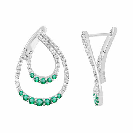 White Gold Diamond and Emerald Teardrop Earrings