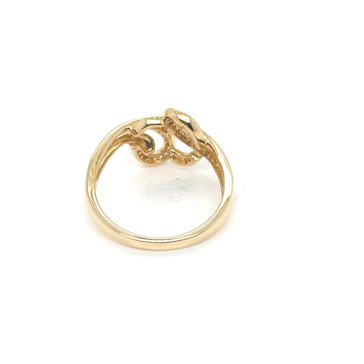18kt Yellow Gold Swirl Ring With Diamond Pave Detail