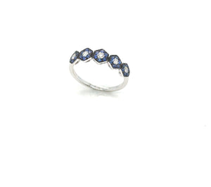 18K White Gold Hexagonal Sapphire & Diamond Band
