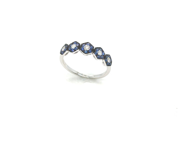 18K White Gold Hexagonal Sapphire & Diamond Band