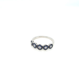 18K White Gold Hexagonal Sapphire & Diamond Band