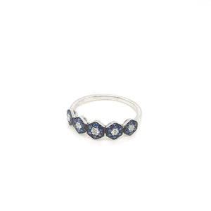 18K White Gold Hexagonal Sapphire & Diamond Band