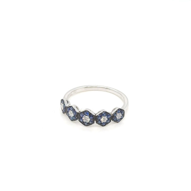 18K White Gold Hexagonal Sapphire & Diamond Band