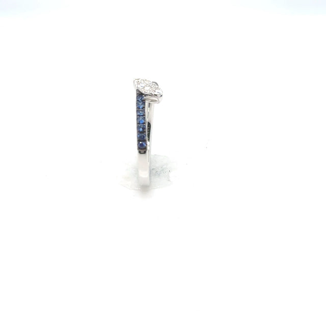 18kt White Gold With Blue Sapphire Pave and a Diamond Pave Accent