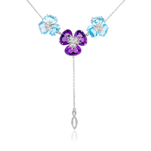 18K Yellow Gold Amethyst, Blue Topaz Pensée Necklace