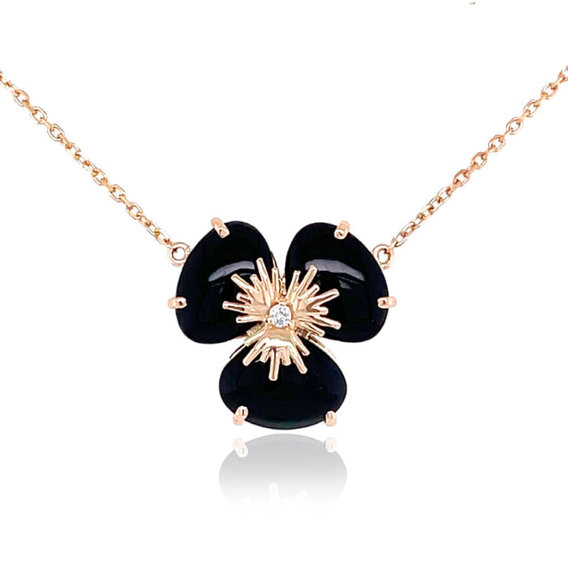 18k Rose Gold Black Quartz Pensée Necklace