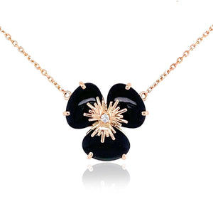 18K Yellow Gold  Black Quartz Pnsée Necklace