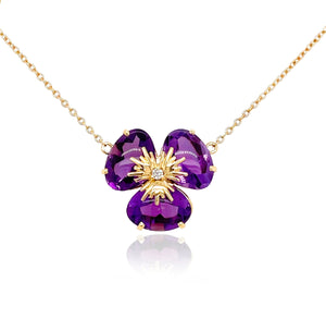 18K Yellow Gold Amethyst Pensée Necklace