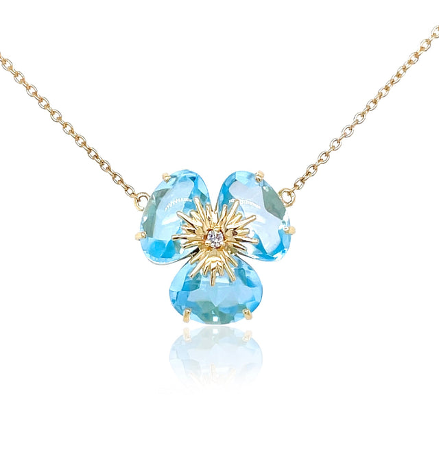 18K Yellow Gold Pensée Blue Topaz Necklace