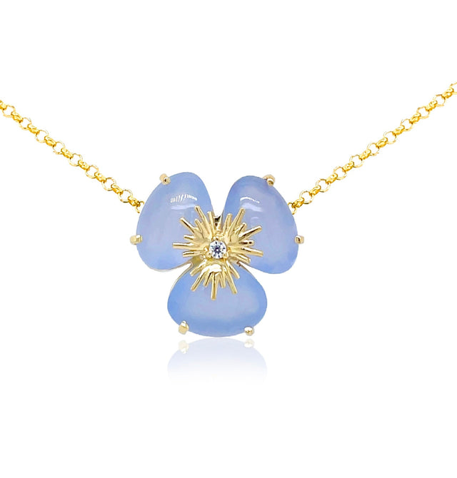 18K Yellow Gold Blue Chalcedony Pensée Necklace