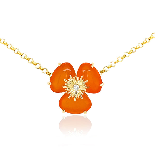 18K Yellow Gold Pensée Orange Cornelian necklace