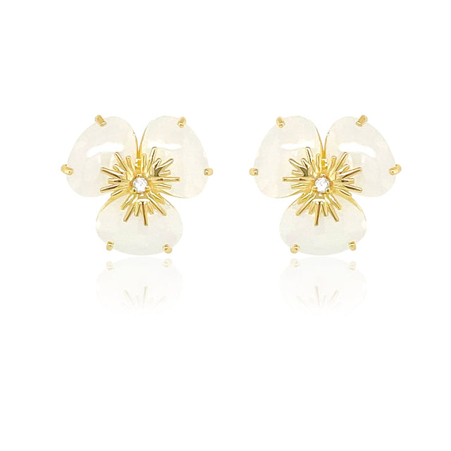 18K Yellow Gold White Opal Pensée Earrings