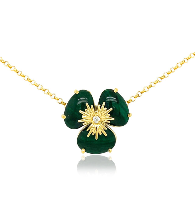 18K Yellow Gold Pensée Malachite Necklace