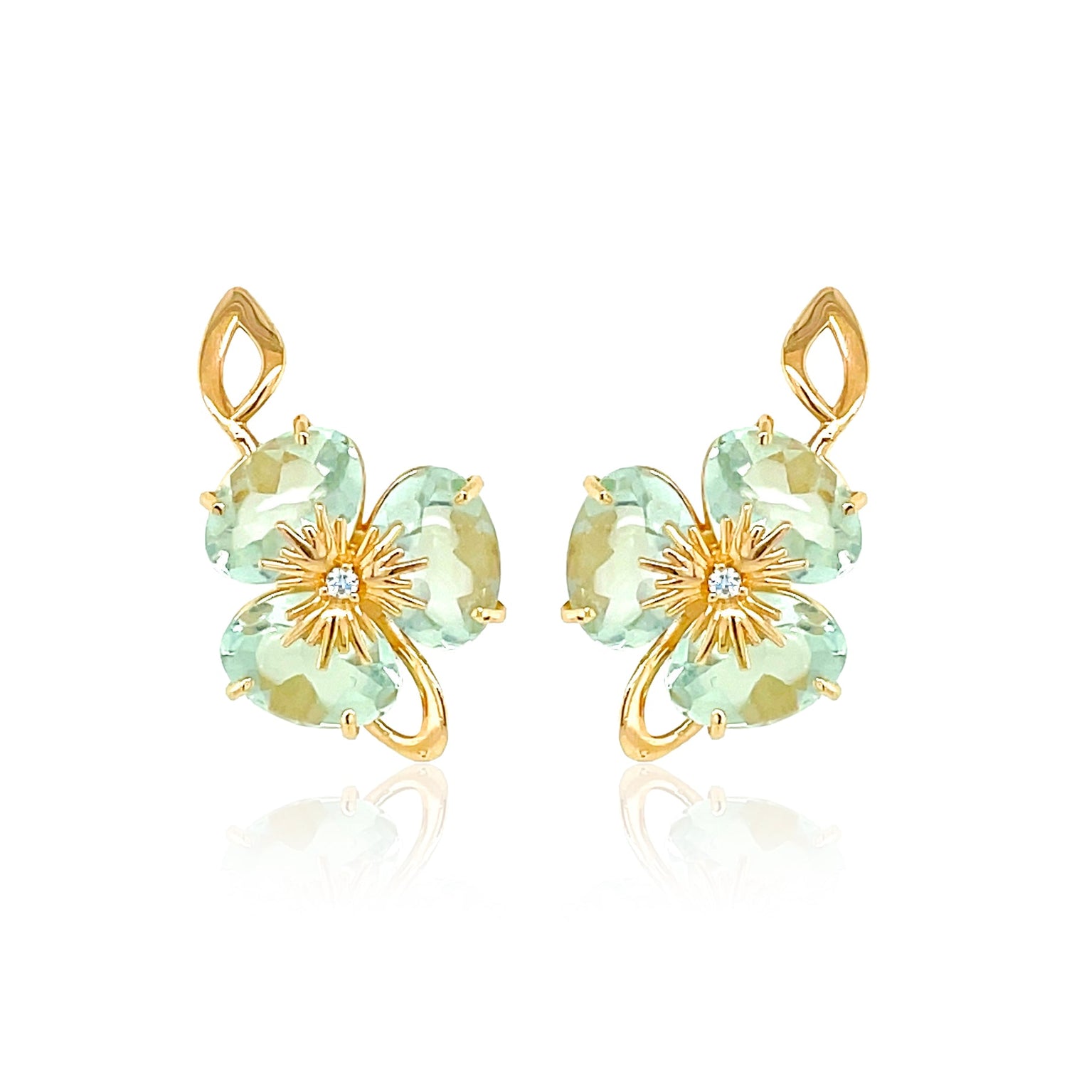 18K Yellow Gold Prasiolite Pensée Earrings