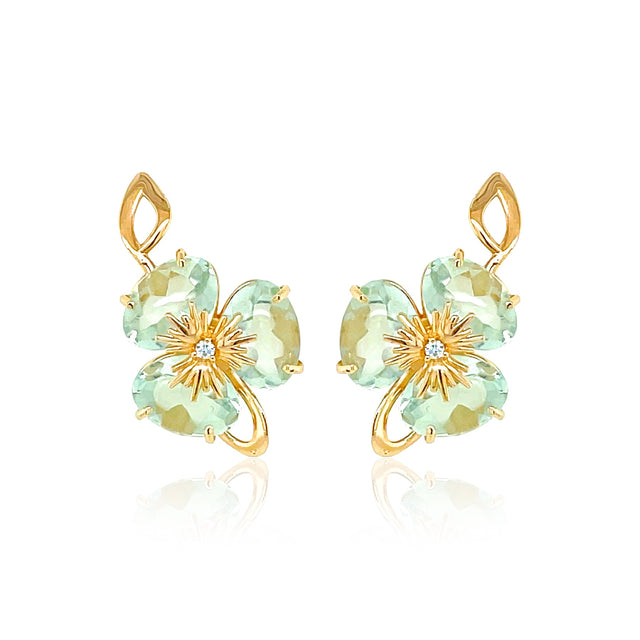 18K Yellow Gold Prasiolite Pensée Earrings