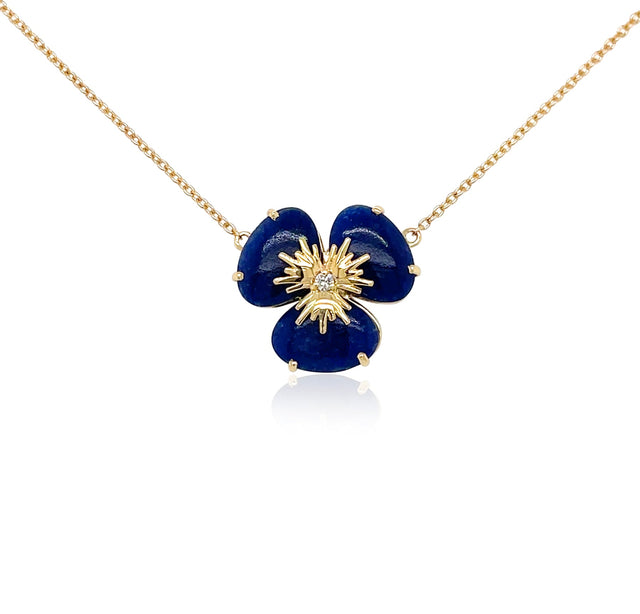 18K Yellow Gold Pensée Navy Blue Quartz Necklace