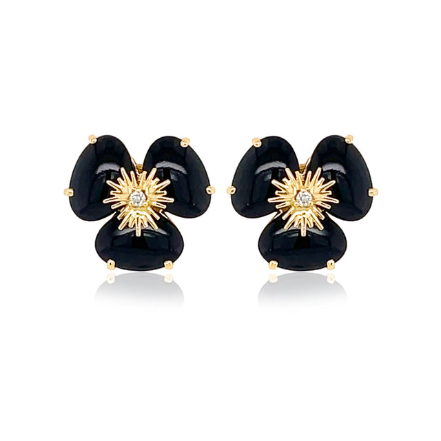 18K Yellow Gold Black Quartz Pensée Earrings