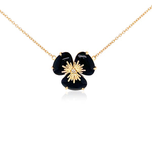 18K Yellow Gold  Black Quartz Pnsée Necklace