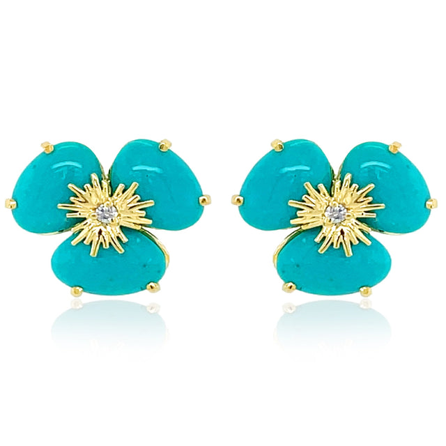 18K Yellow Gold  Turquoise Pensée Earrings