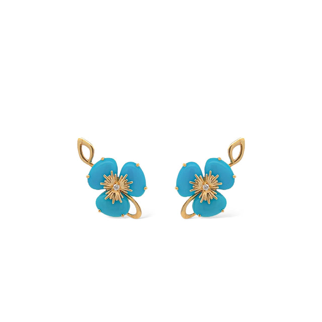 18K Yellow Gold Turquoise Pensée Earrings