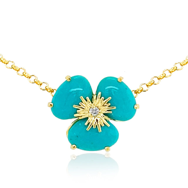 18K Yellow Gold Turquoise  Pensée Necklace