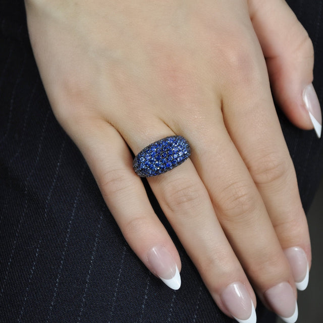 Blue Velvet Dome Blue Sapphire Cocktail Ring