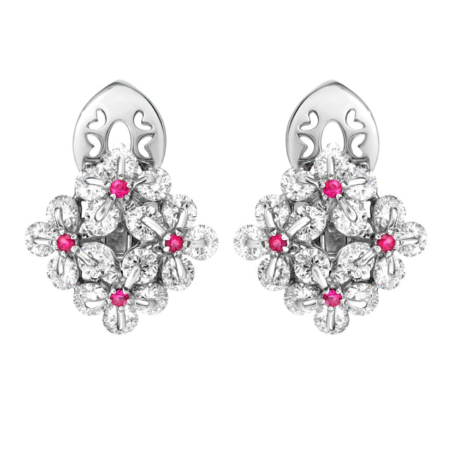 Flores Ruby and Diamond Flower Earrings