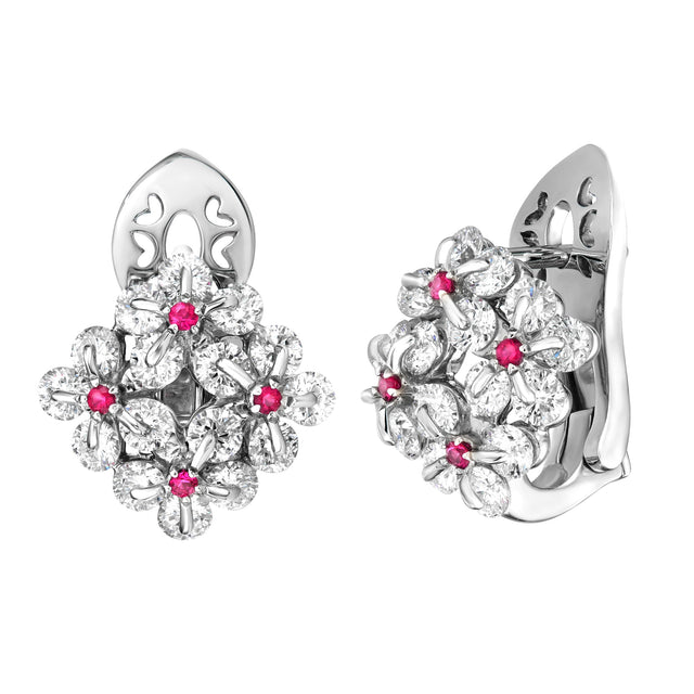 Flores Ruby and Diamond Flower Earrings