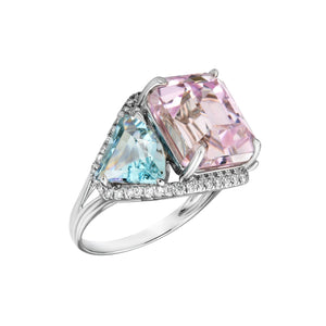 Lucia Kunzite and Aquamarine Ring