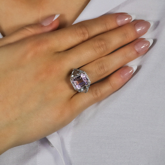 Lucia Kunzite and Aquamarine Ring