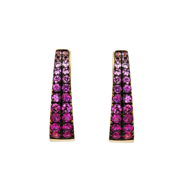 Gold Satin Rose Pink Sapphire Huggie Hoops